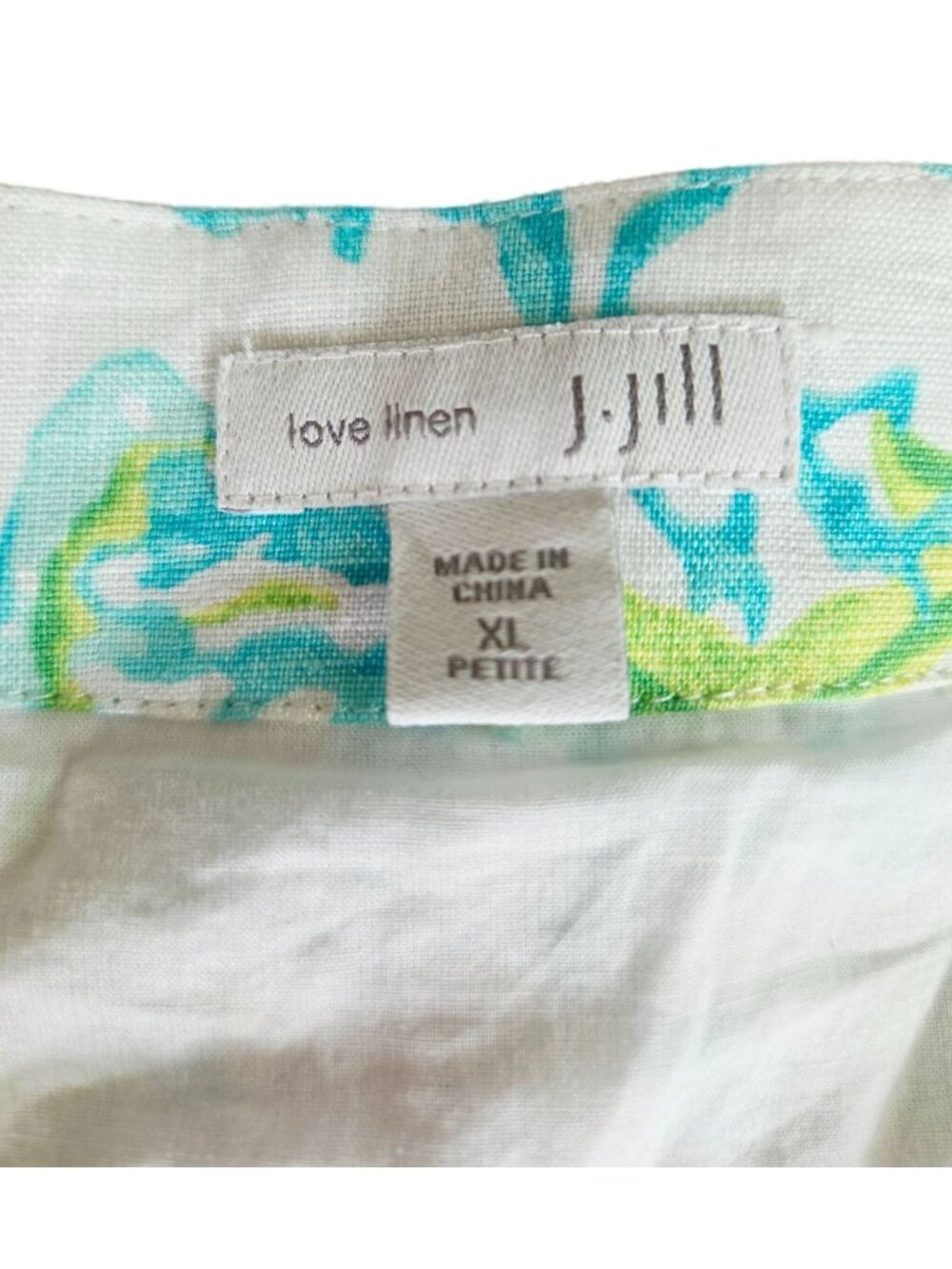 J. Jill Love Linen Sleeveless V-Neck Dress XL Petite Green Aqua Sea Turtle Print - Picture 3 of 13